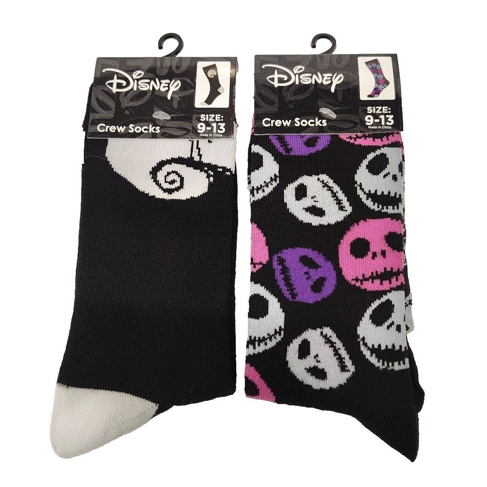 Nightmare Before Christmas Men Novelty 2 Pair Black Crew Socks Size 6-12 NWT